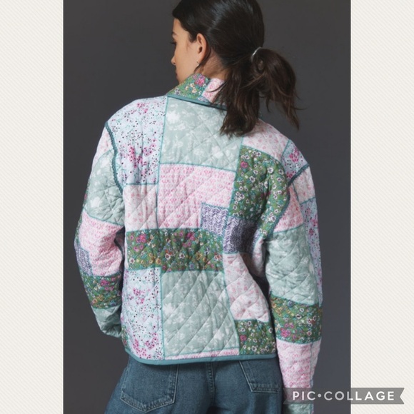 :Price Firm: Anthropologie Conditions Apply Printed Quilted Jacket in Green - Picture 2 of 13